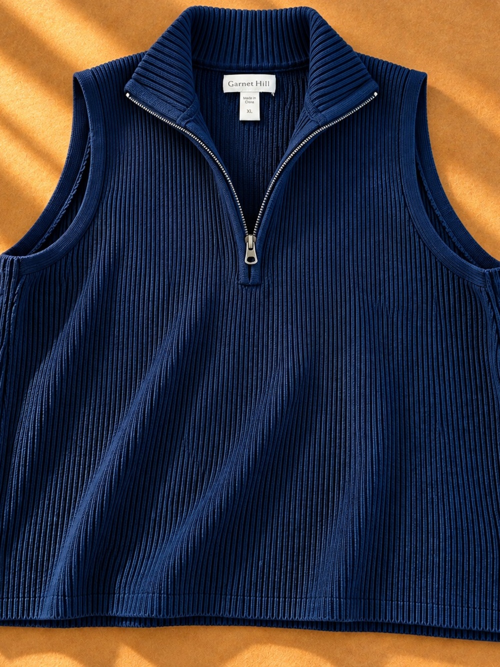 Garnet Hill XL 85% TENCEL Lyocell 15% Merino Wool Navy Ribbed Quarter Zip Vest